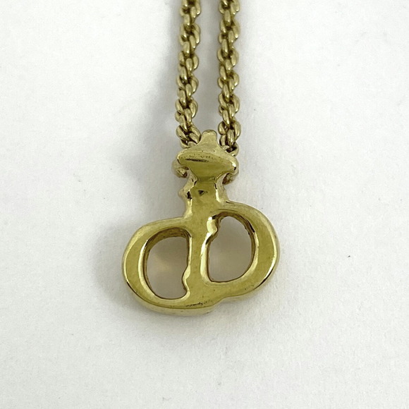 Christian Dior Logo Rhinestone Necklace CD GP Gold - Picture 2 of 4
